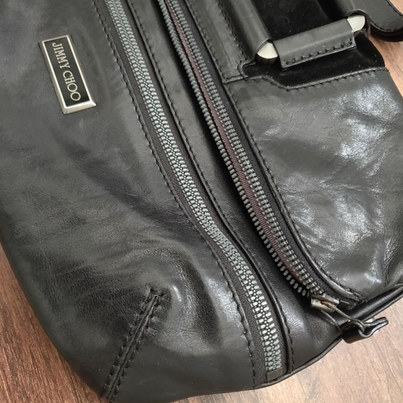 Jimmy Choo Black Leather And Suede Marin Oversized Wristlet Clutch - Picture 3 of 8